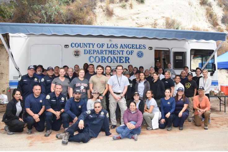 Team of Coroners. Banner reading County of Los Angeles Department of Coroner